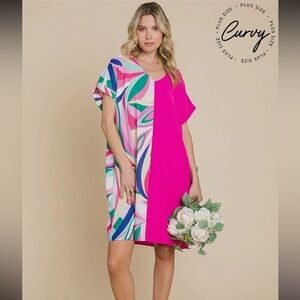 Cotton Bleu’s Curvy Color Block V- neck dress